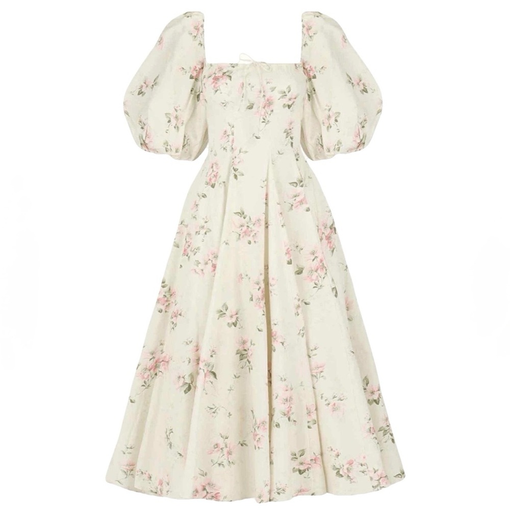 EUC Selkie Summer Home Day Dress size 4x Cream Dress with Pink Floral Print